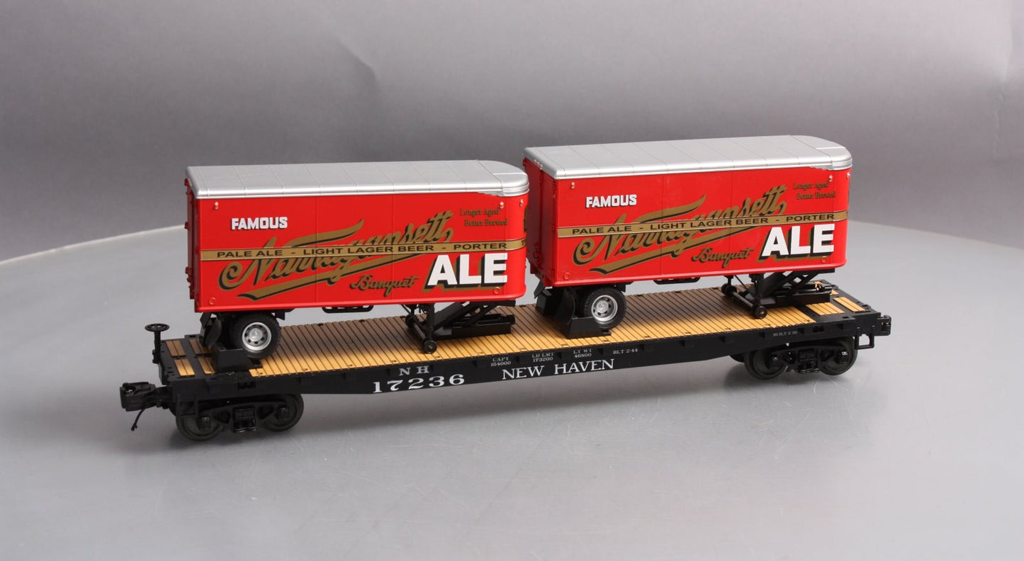 MTH 20-95126 Narragansett Ale Flat Car #17236 with 2 PUP Trailers