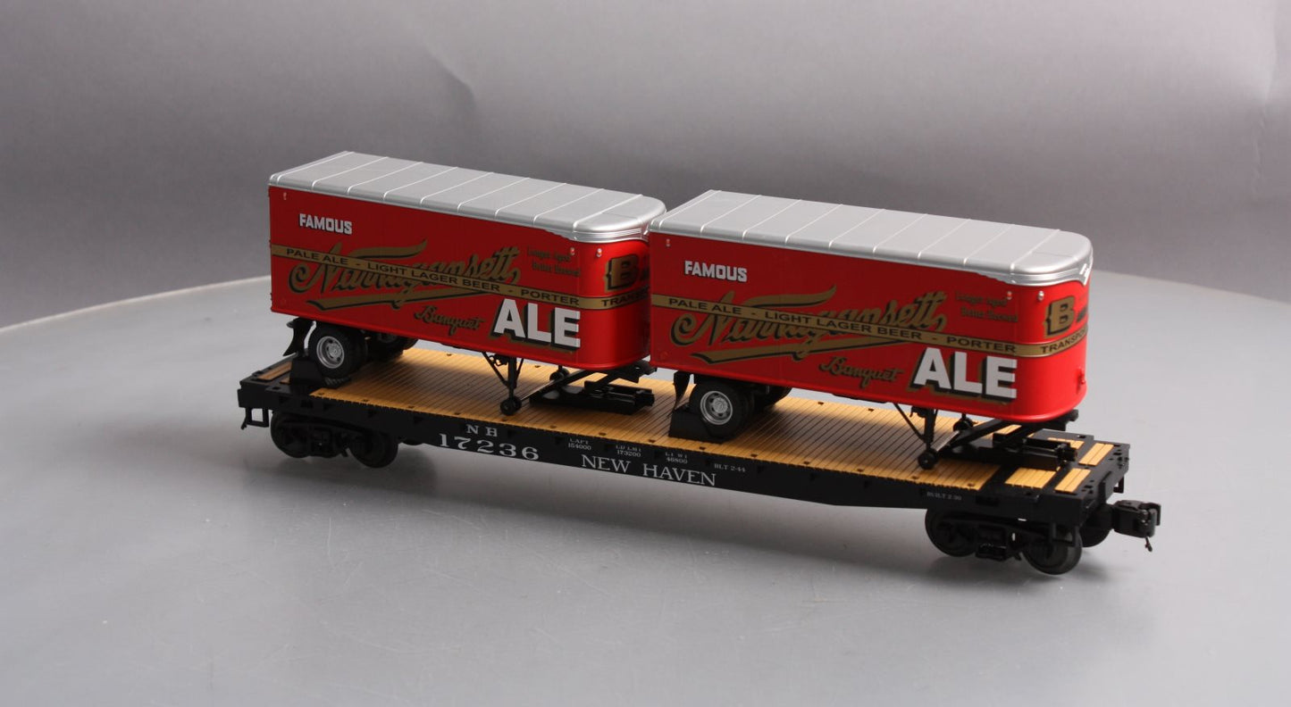 MTH 20-95126 Narragansett Ale Flat Car #17236 with 2 PUP Trailers