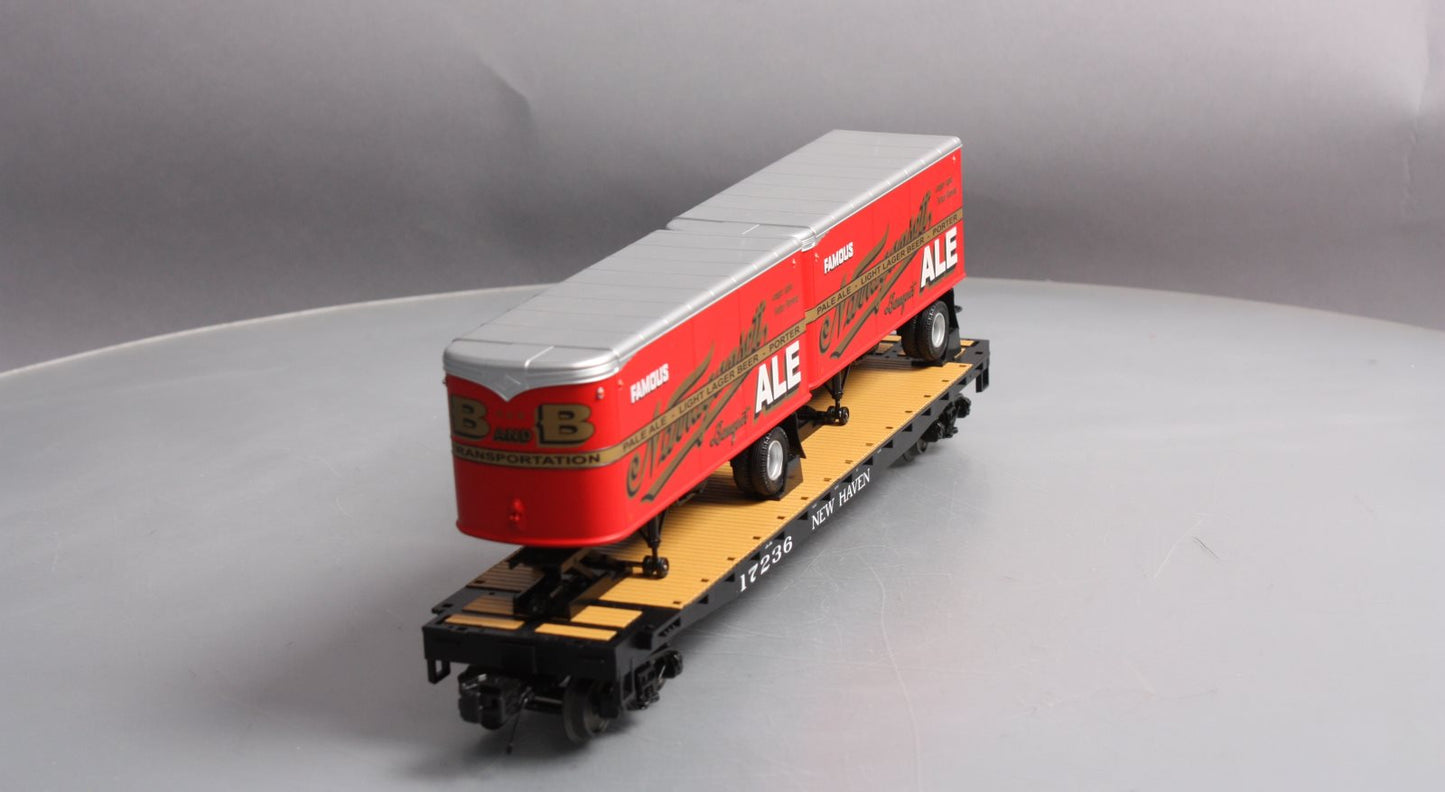 MTH 20-95126 Narragansett Ale Flat Car #17236 with 2 PUP Trailers