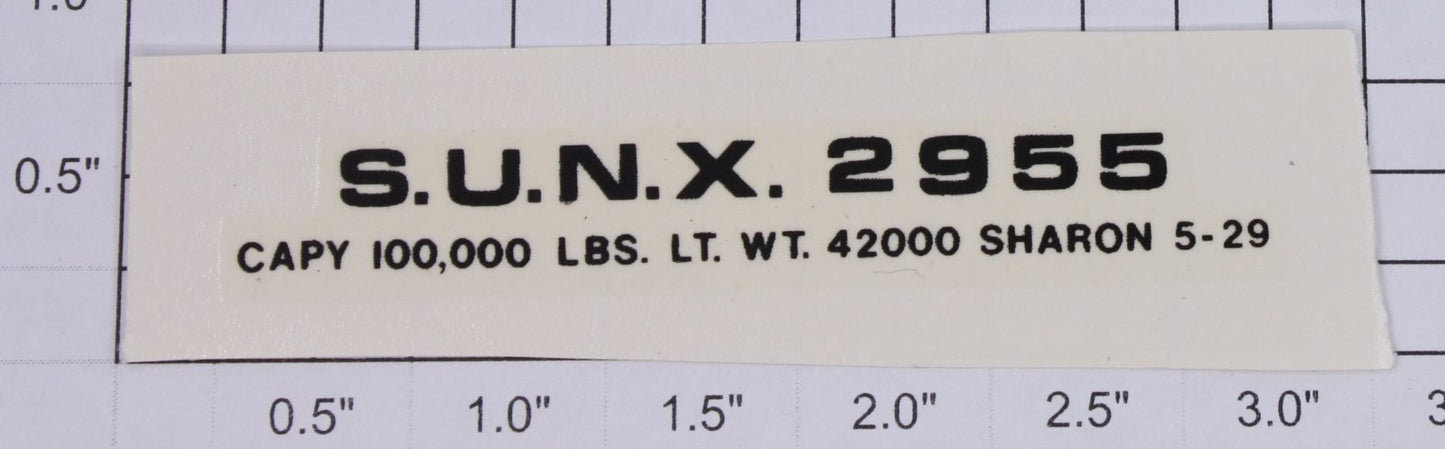 Lionel 2955-10 Black Lettering S.U.N.X #2955 Water Soluble Decal
