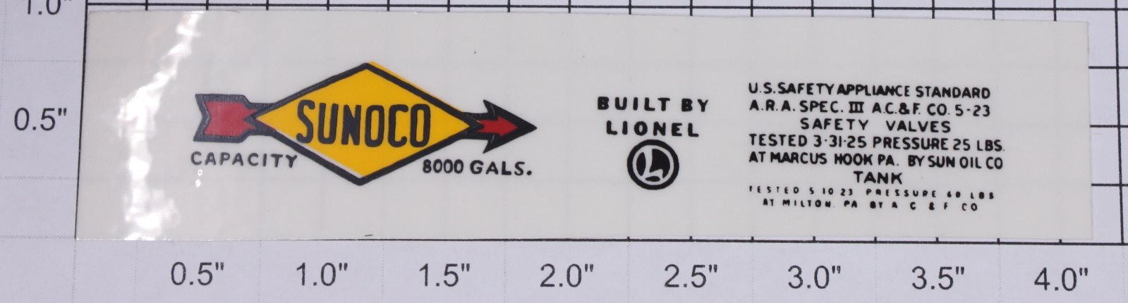 Lionel 2465-10 Black Lettering Sunoco Safety Standards Sticker Decal