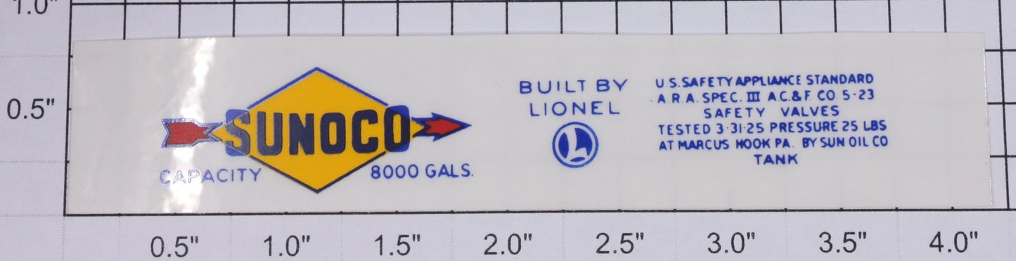 Lionel 2465-10 Blue Lettering Sunoco Arrow & Safety Standard Sticker Decal