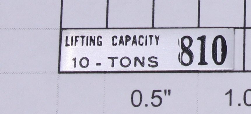 Lionel 810-11 Nickel Crane Lifting Capacity Adhesive Nameplate
