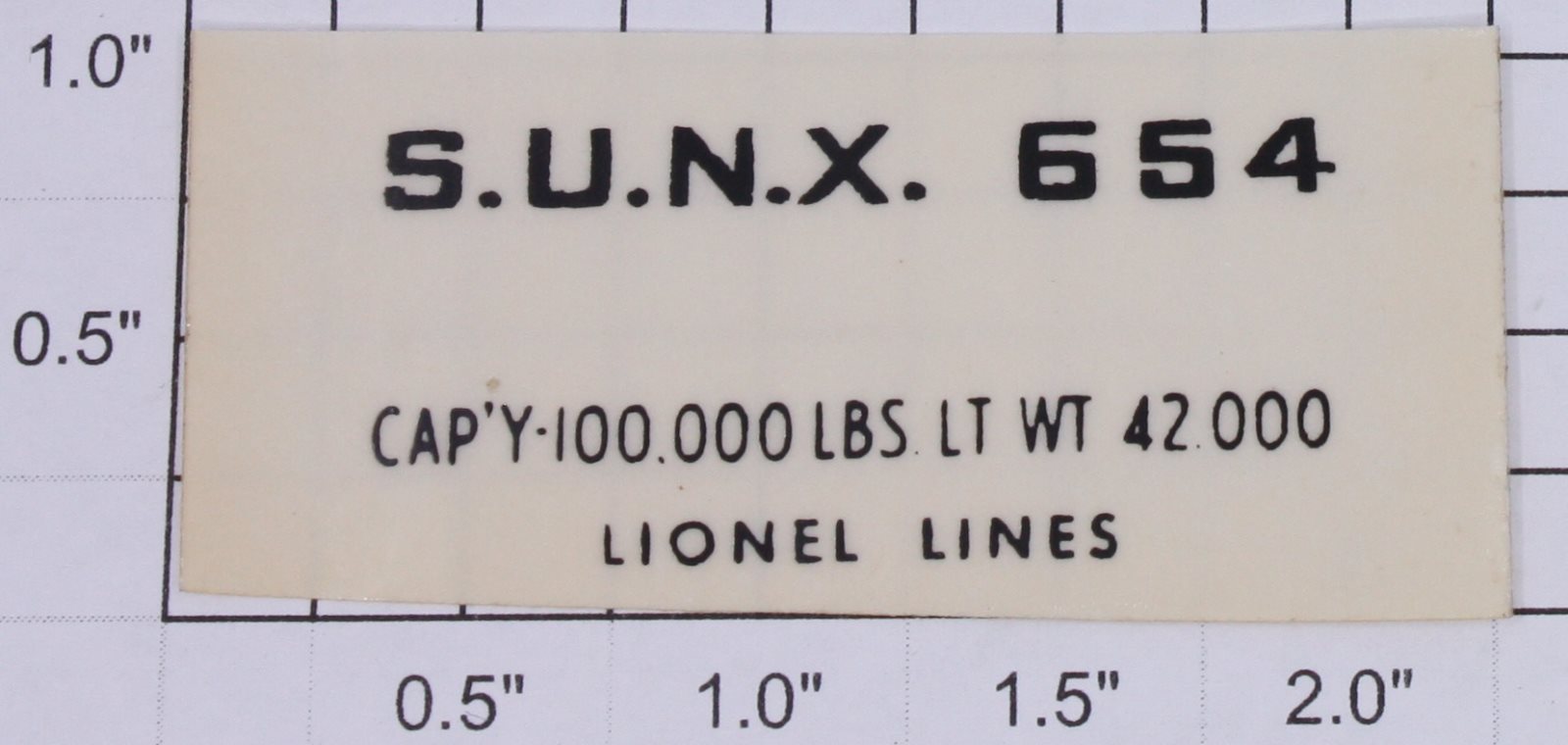 Lionel 654-4 Black Lettering S.U.N.X 654 Sticker Decal