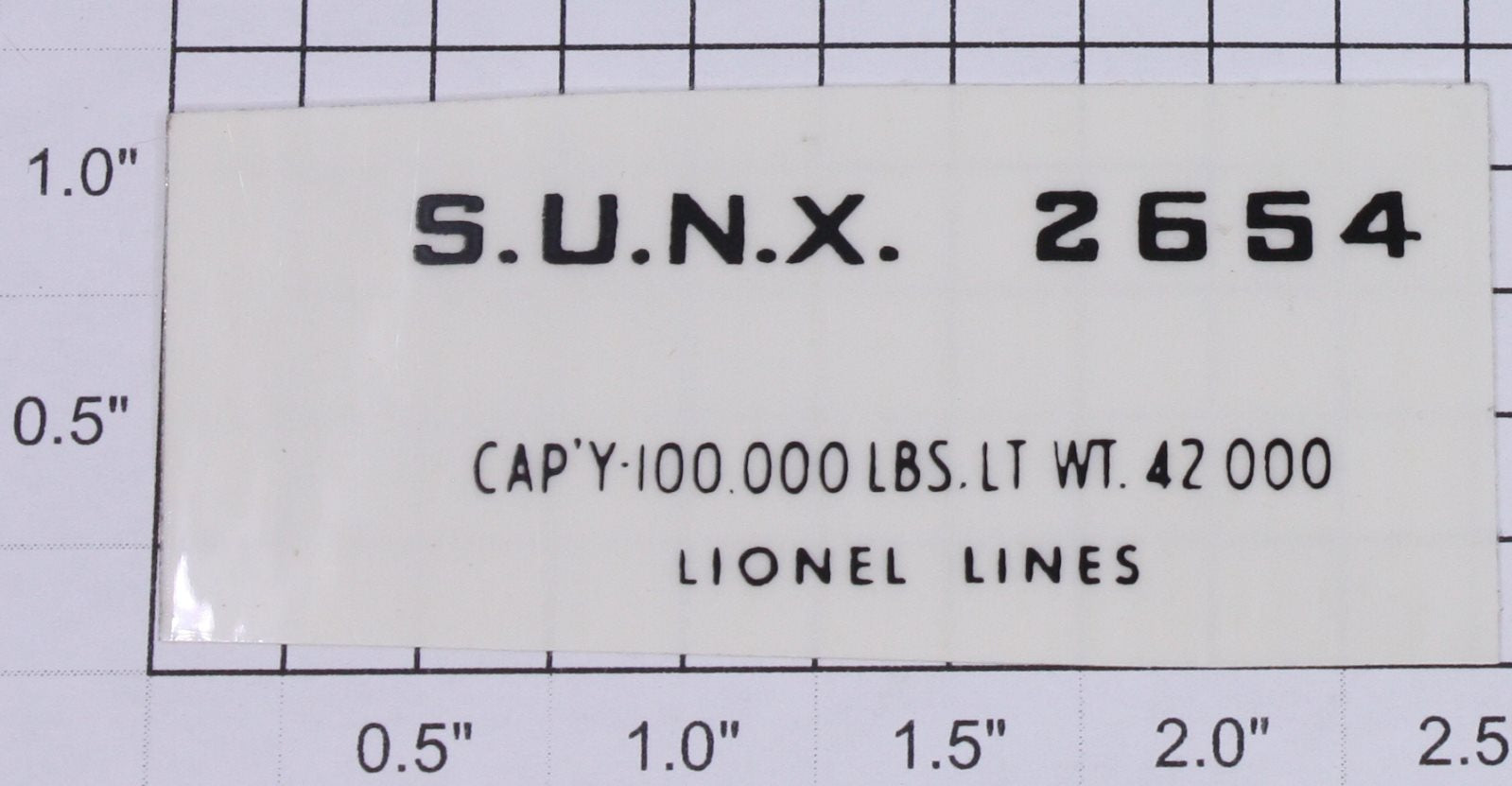 Lionel 2654-10 Black Lettering S.U.N.X. #2654 Sticker Decal