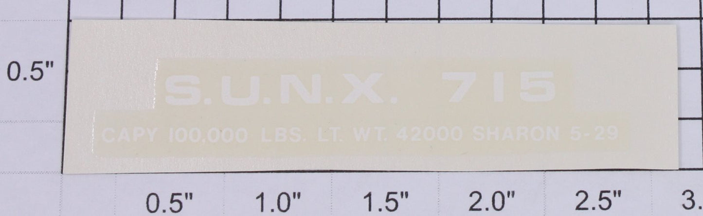 Lionel 715-11 White Lettering S.U.N.X. #715 Water Soluble Decal