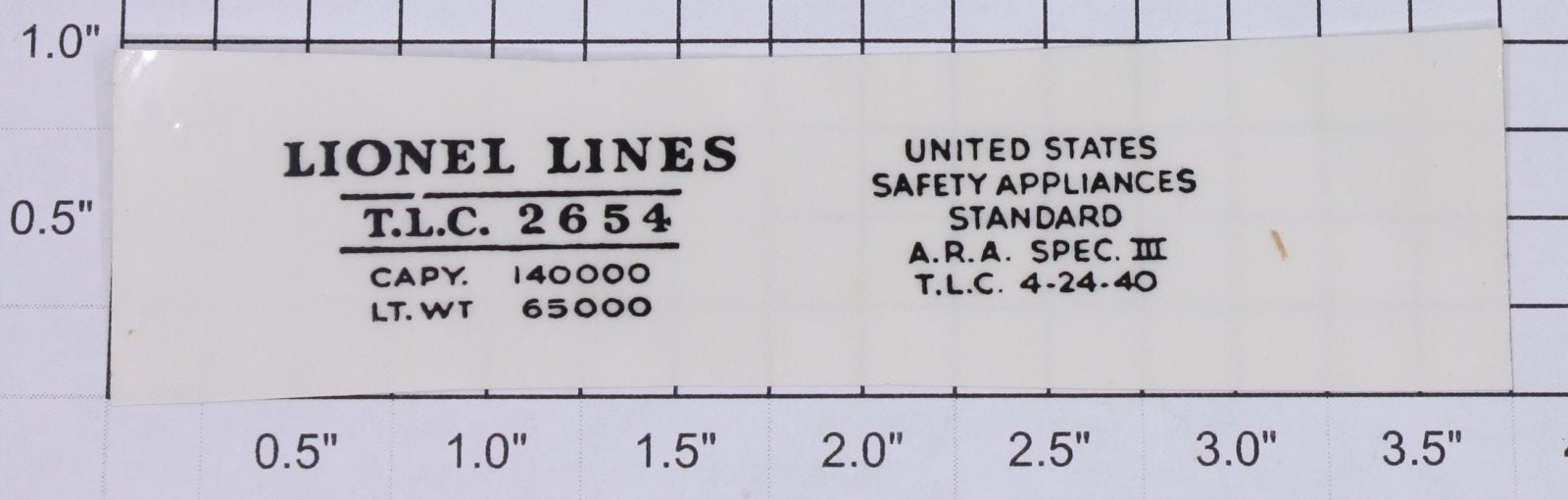 Lionel 2654-2 Prewar Tank Car Number & Safety Standards Sticker Decal