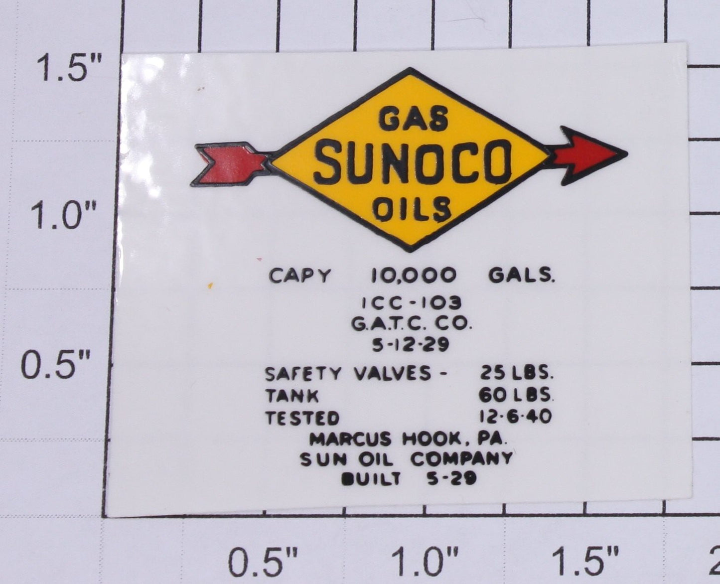 Lionel 654-4 Sunoco Gas Oil Sticker Decal with Black Lettering