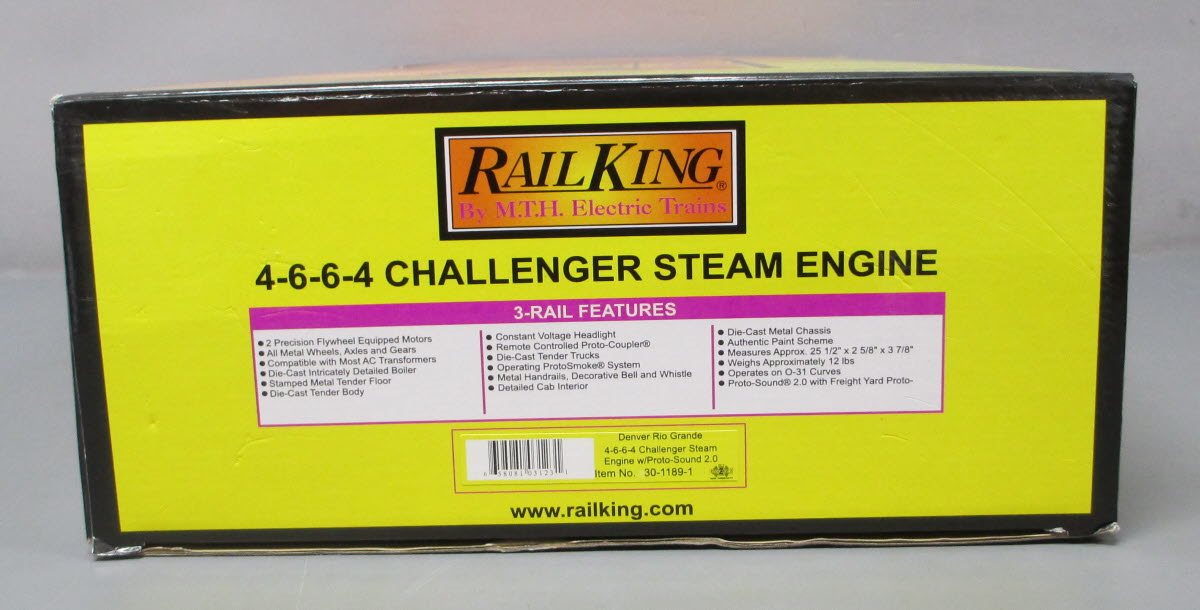 MTH 30-1189-1 O Gauge D&RG 4-6-6-4 Challenger Steam Loco & Tender #3505 w/PS2 EX/Box