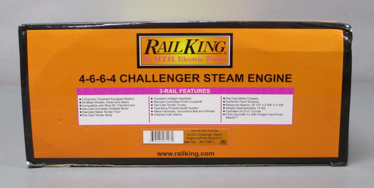 MTH 30-1189-1 O Gauge D&RG 4-6-6-4 Challenger Steam Loco & Tender #3505 w/PS2 EX/Box