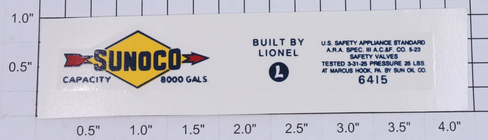 Lionel 6415-6 Blue Letter Sunoco Arrow & Safety Standards W.S. Decal Set