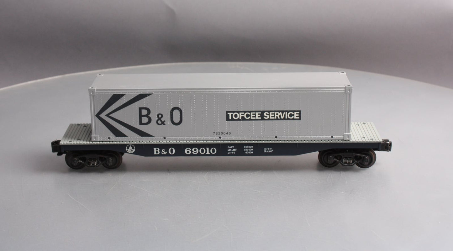 K-Line K69010 O Gauge Baltimore & Ohio Flatcar with Container #69010 LN/Box