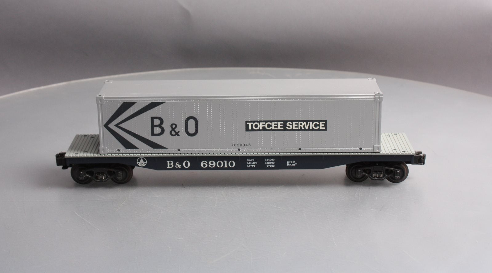 K-Line K69010 O Gauge Baltimore & Ohio Flatcar with Container #69010 LN/Box