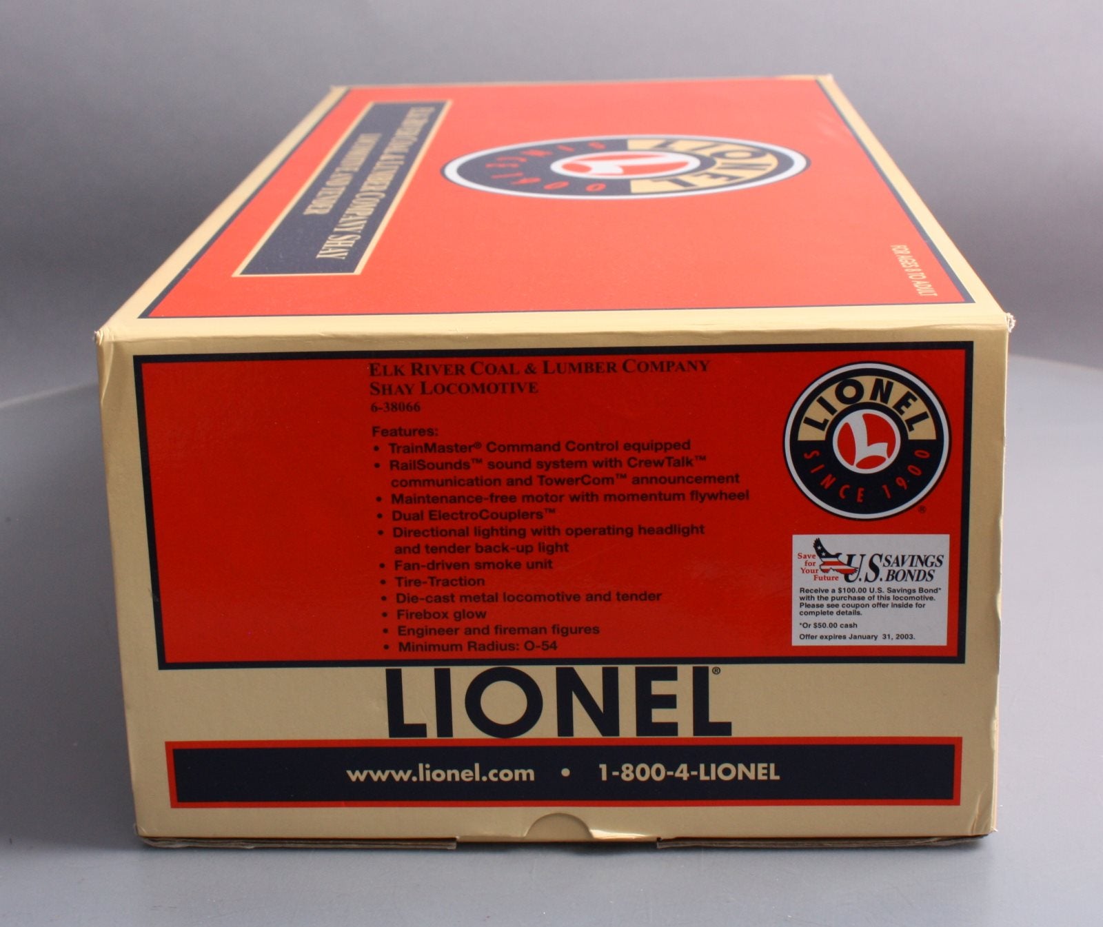 Lionel 6-38066 O Elk River Coal & Lumber Company Shay Locomotive & Tender #12 EX/Box