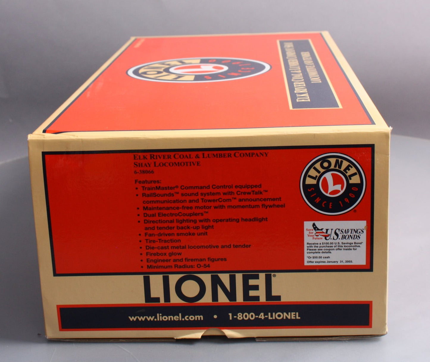 Lionel 6-38066 O Elk River Coal & Lumber Company Shay Locomotive & Tender #12 EX/Box