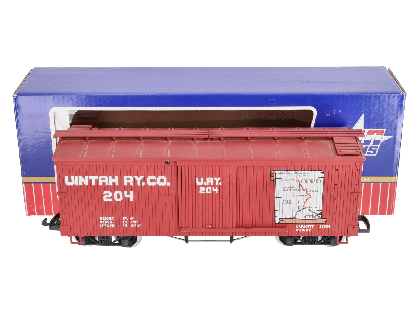USA Trains R19027A G Unitah Map Simulated Wood Box Car #204 (Red)