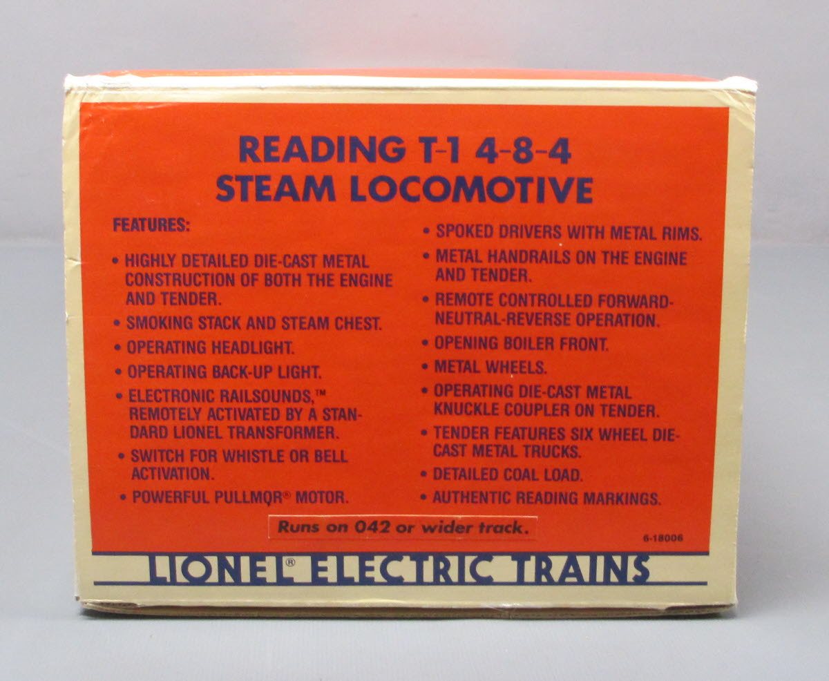 Lionel 6-18006 O Gauge Reading T-1 4-8-4 Steam Locomotive & Tender #2100 EX/Box