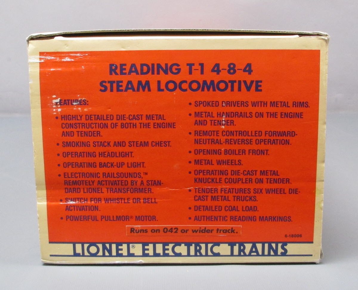 Lionel 6-18006 O Gauge Reading T-1 4-8-4 Steam Locomotive & Tender #2100 LN/Box