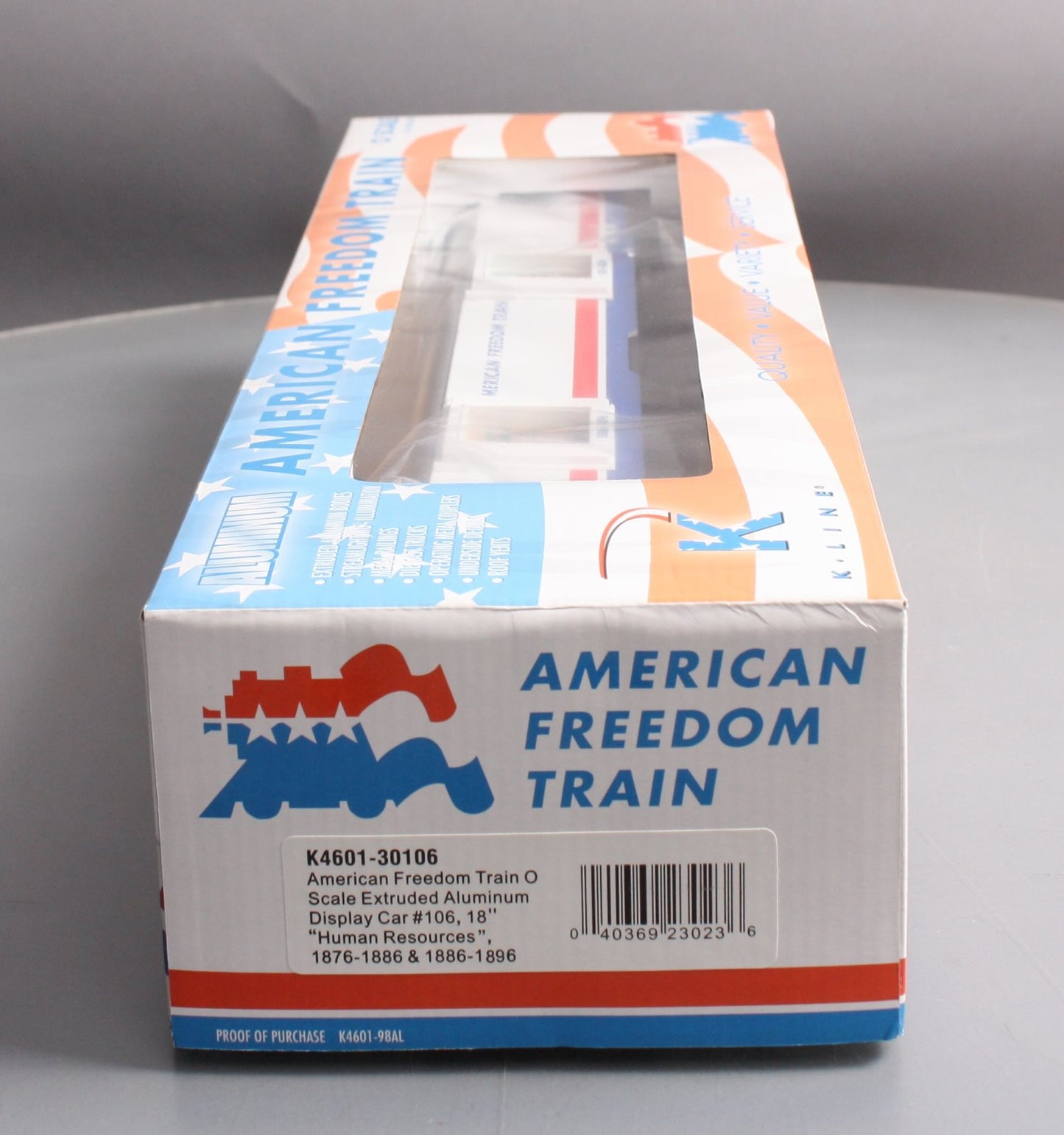 K-Line K4601-30106 O Gauge Freedom Train Extruded Aluminum Display Car #106 LN/Box