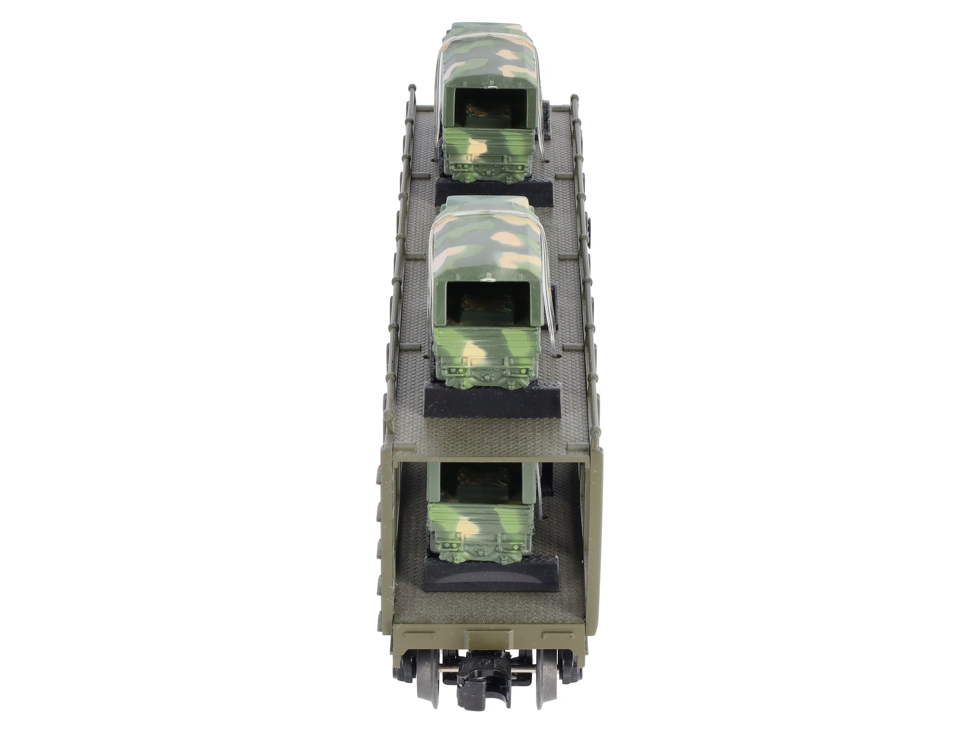 MTH 30-76559 O US Army Auto Carrier Flat Car w/4 Mini Army Trucks #38616