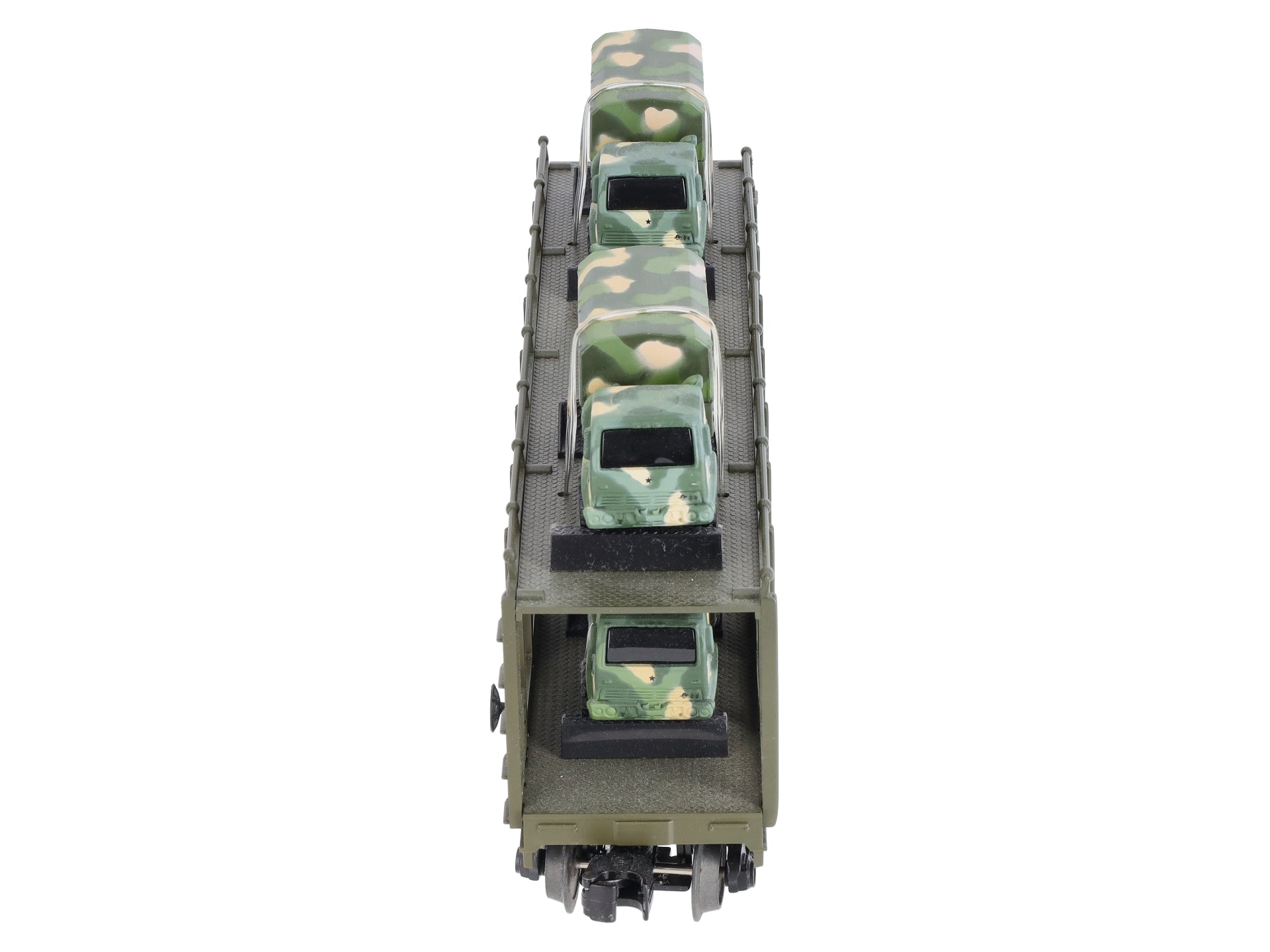 MTH 30-76559 O US Army Auto Carrier Flat Car w/4 Mini Army Trucks #38616