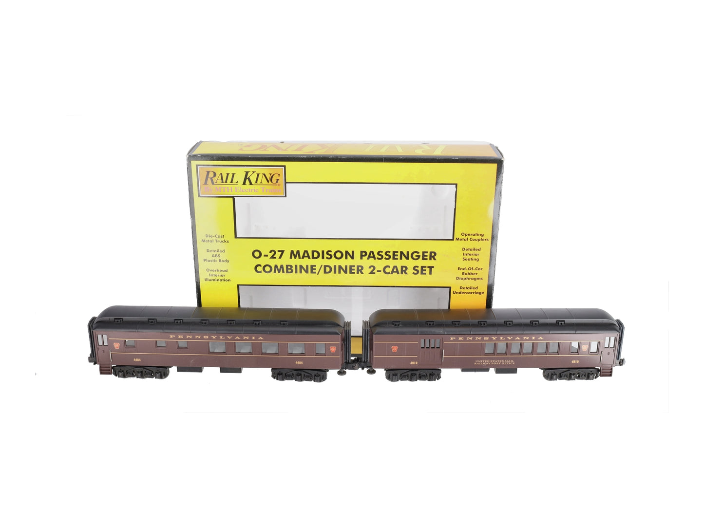 MTH 30-6204 O Pennsylvania Madison Combine & Diner Car #4484/4910 (Set of 2) LN/Box