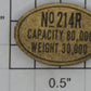 Lionel 214R- Brass 214R Capacity Nameplate for Refrigerated Car