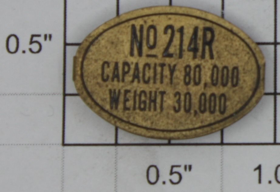 Lionel 214R- Brass 214R Capacity Nameplate for Refrigerated Car