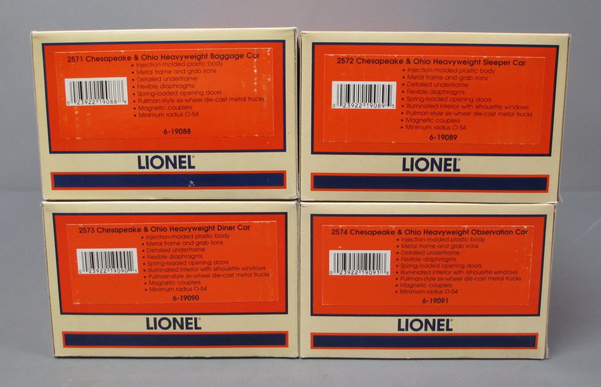 Lionel 6-19087 O Gauge Chesapeake & Ohio Heavyweight Passenger 4-Car Set LN/Box