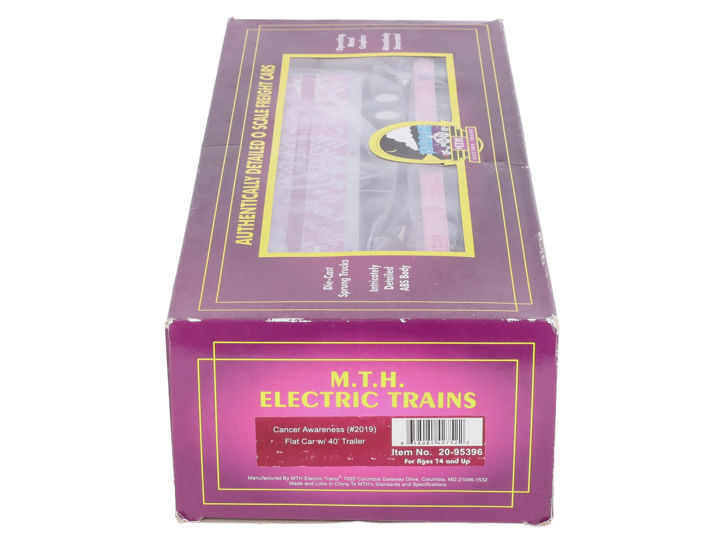 MTH 20-95396 O Cancer Awareness Flat Car w/ 40' Trailer #2019
