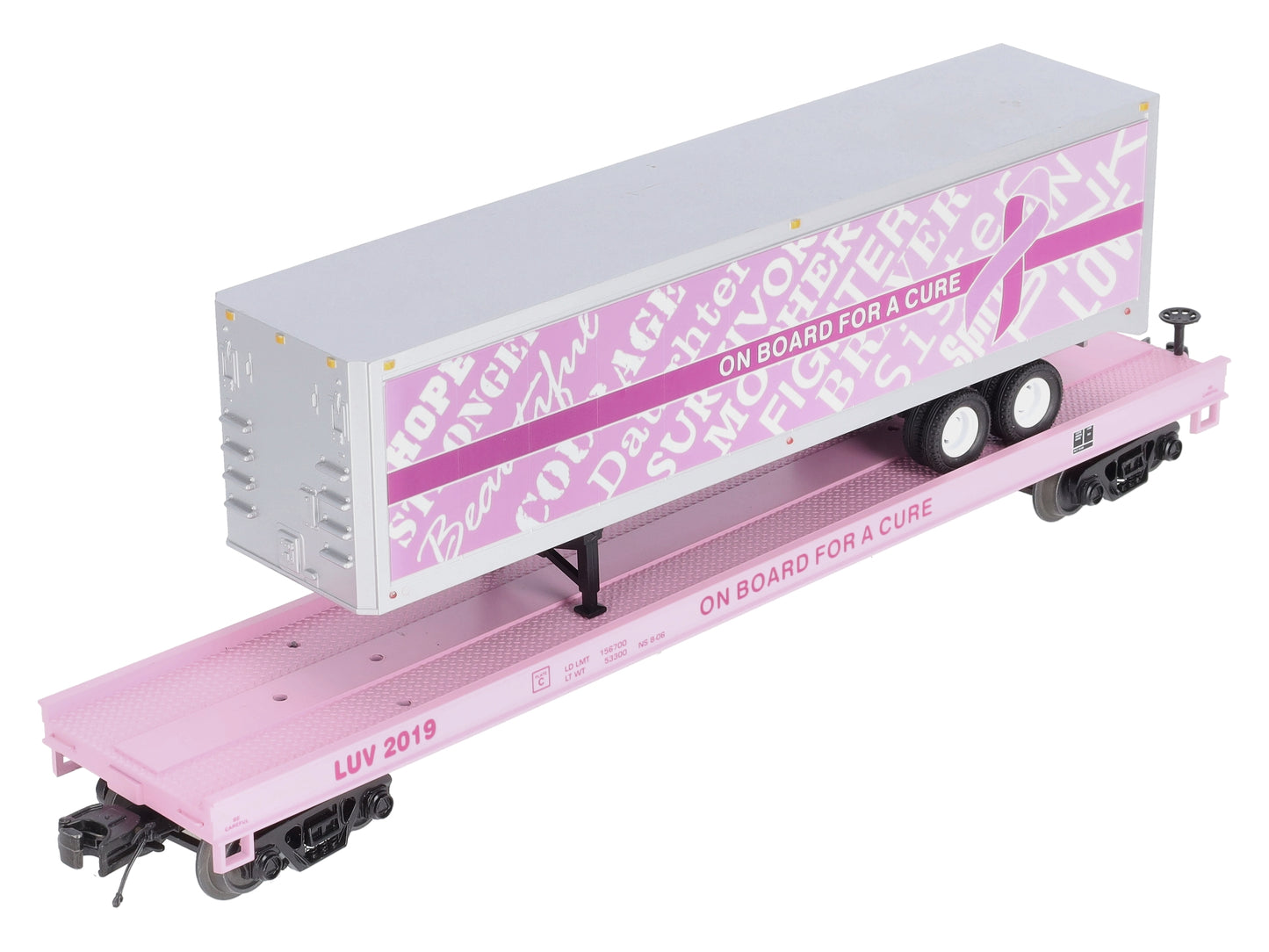 MTH 20-95396 O Cancer Awareness Flat Car w/ 40' Trailer #2019