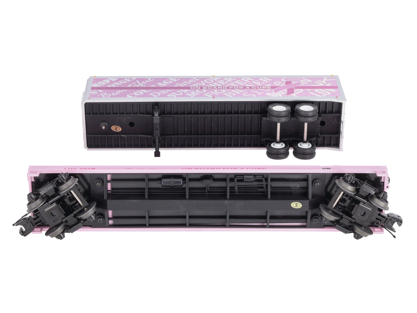 MTH 20-95396 O Cancer Awareness Flat Car w/ 40' Trailer #2019