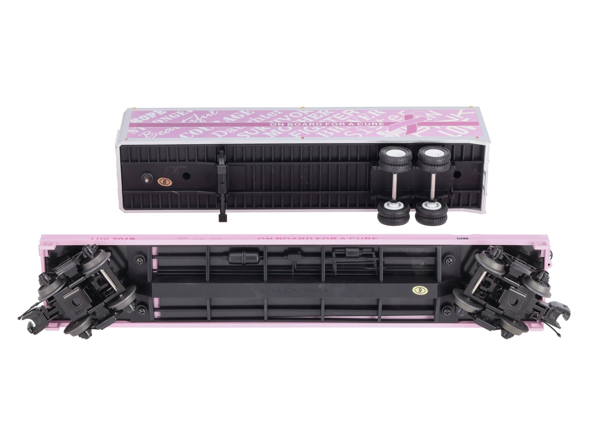 MTH 20-95396 O Cancer Awareness Flat Car w/ 40' Trailer #2019