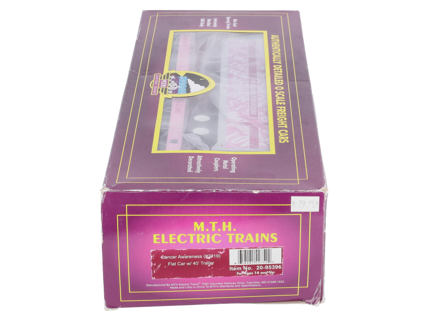 MTH 20-95396 O Cancer Awareness Flat Car w/ 40' Trailer #2019