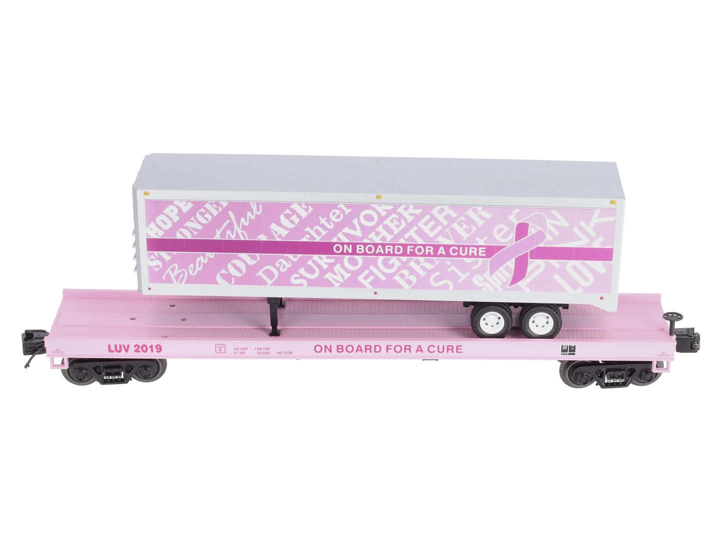 MTH 20-95396 O Cancer Awareness Flat Car w/ 40' Trailer #2019