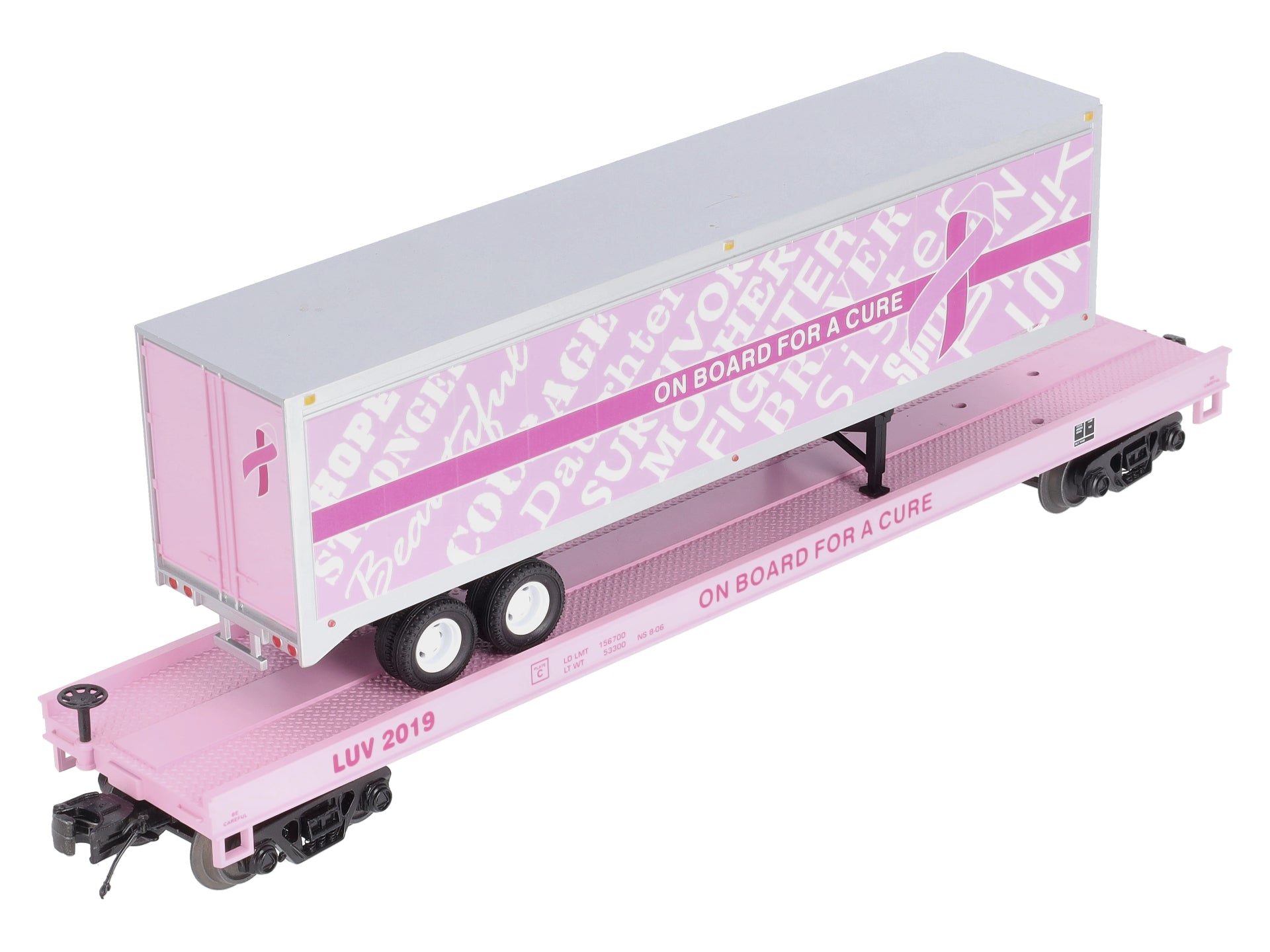 MTH 20-95396 O Cancer Awareness Flat Car w/ 40' Trailer #2019