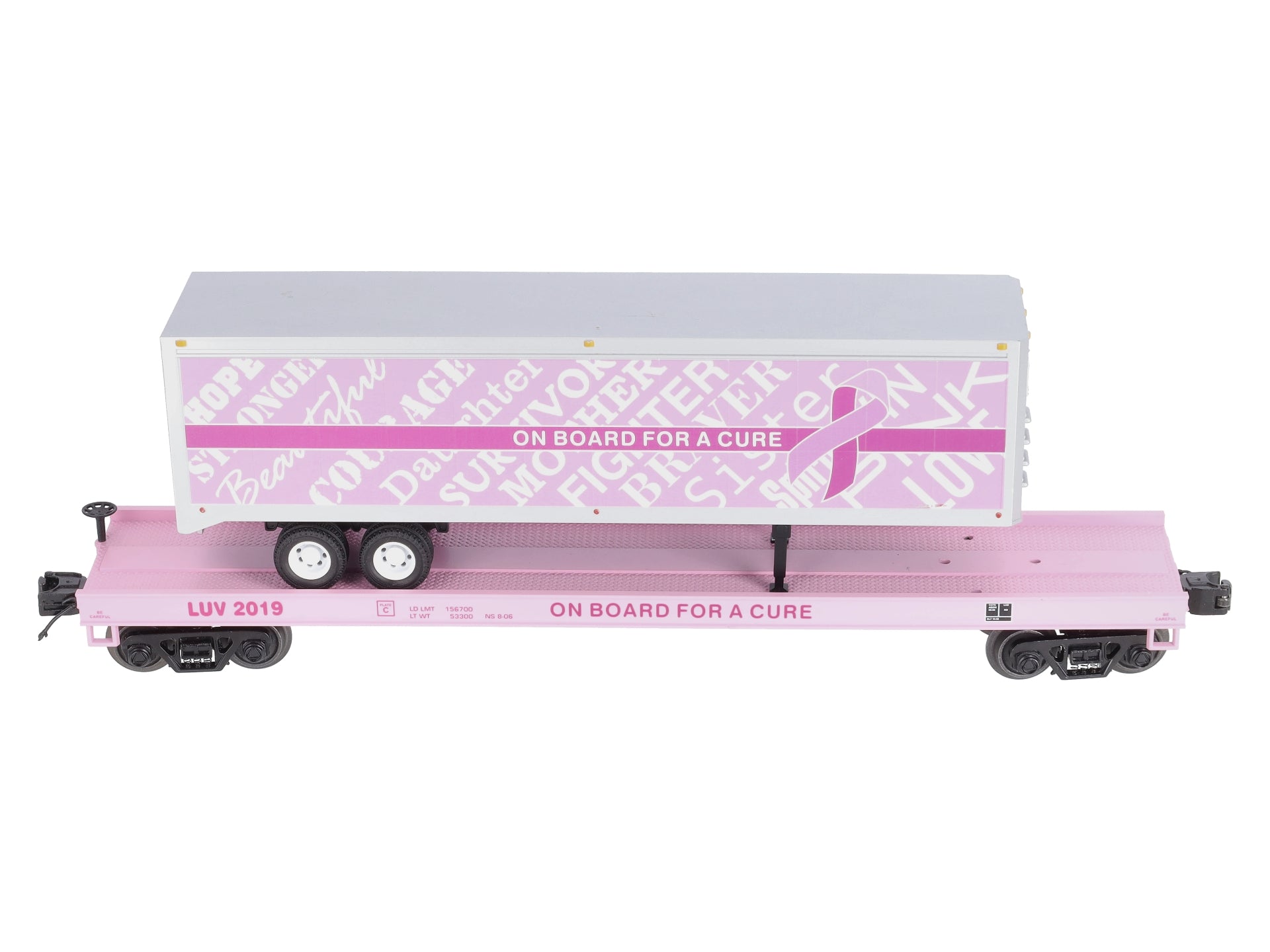 MTH 20-95396 O Cancer Awareness Flat Car w/ 40' Trailer #2019