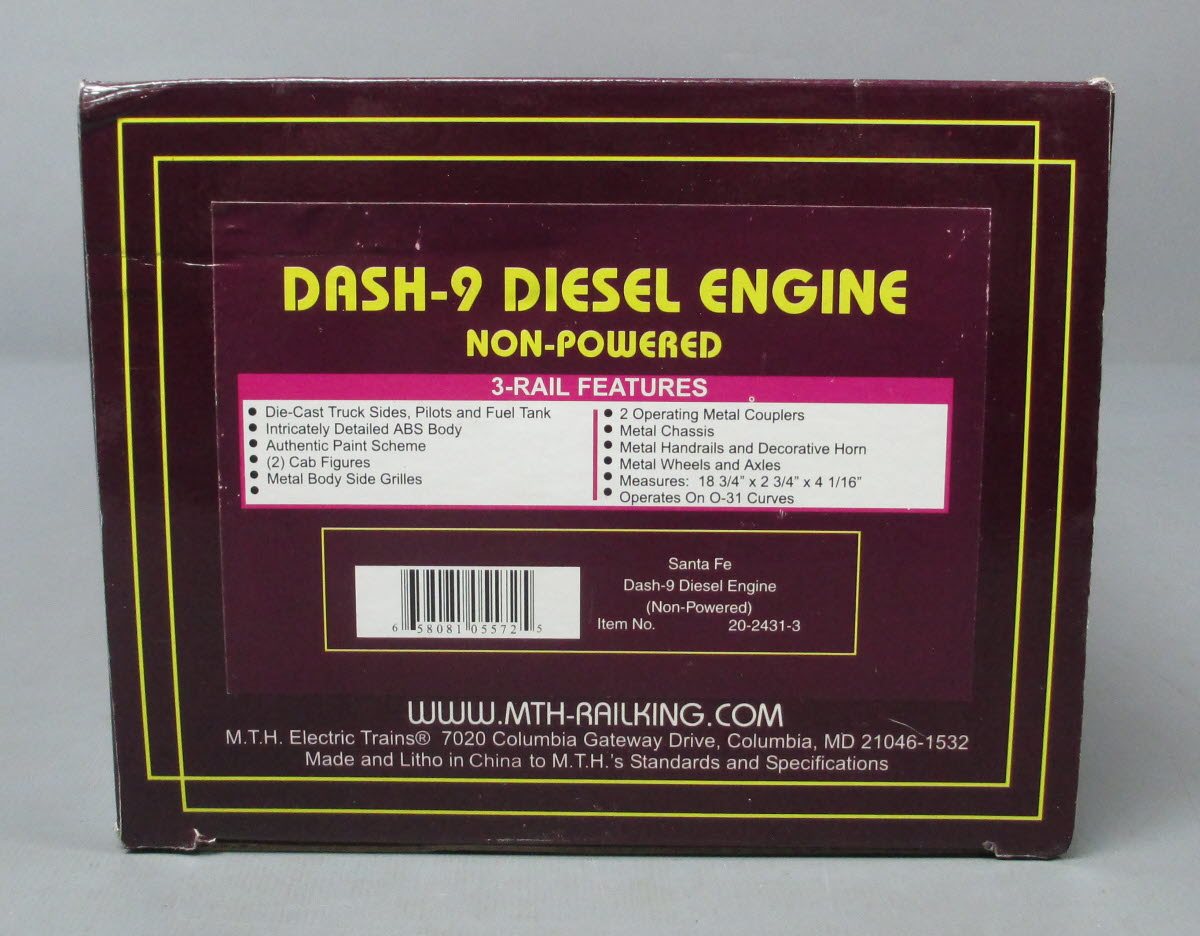 MTH 20-2431-3 O Gauge Santa Fe Dash-9 Non-Powered Diesel Engine #650 LN/Box