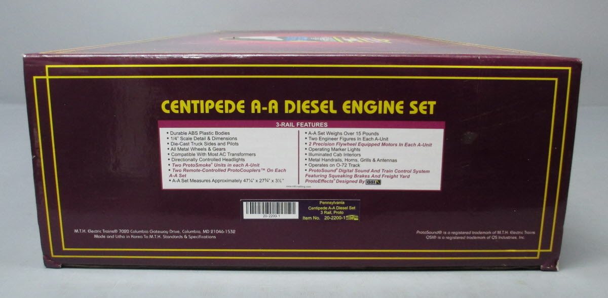 MTH 20-2200-1 O Gauge PRR Centipede AA Diesel Engine Set w/PS1 #5823 LN/Box