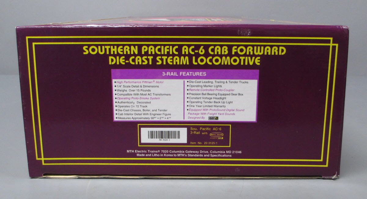 MTH 20-3125-1 O Gauge SP AC-6 Cab-Forward Steam Locomotive & Tender w/PS1 LN/Box