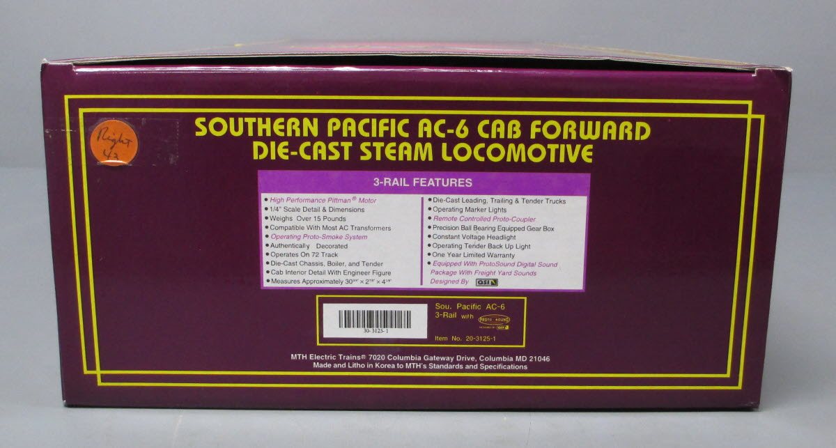 MTH 20-3125-1 O Gauge SP AC-6 Cab-Forward Steam Locomotive & Tender w/PS1 LN/Box
