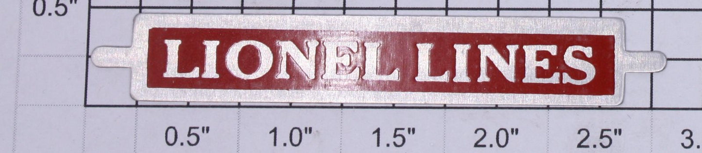 Lionel 392T-1 Nickel and Red Lionel Lines Nameplate with Mounting Tabs