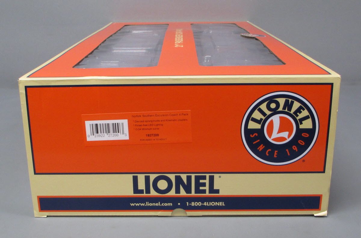 Lionel 1927200 O Gauge Norfolk Southern Excursion Coach Car 4 Pack