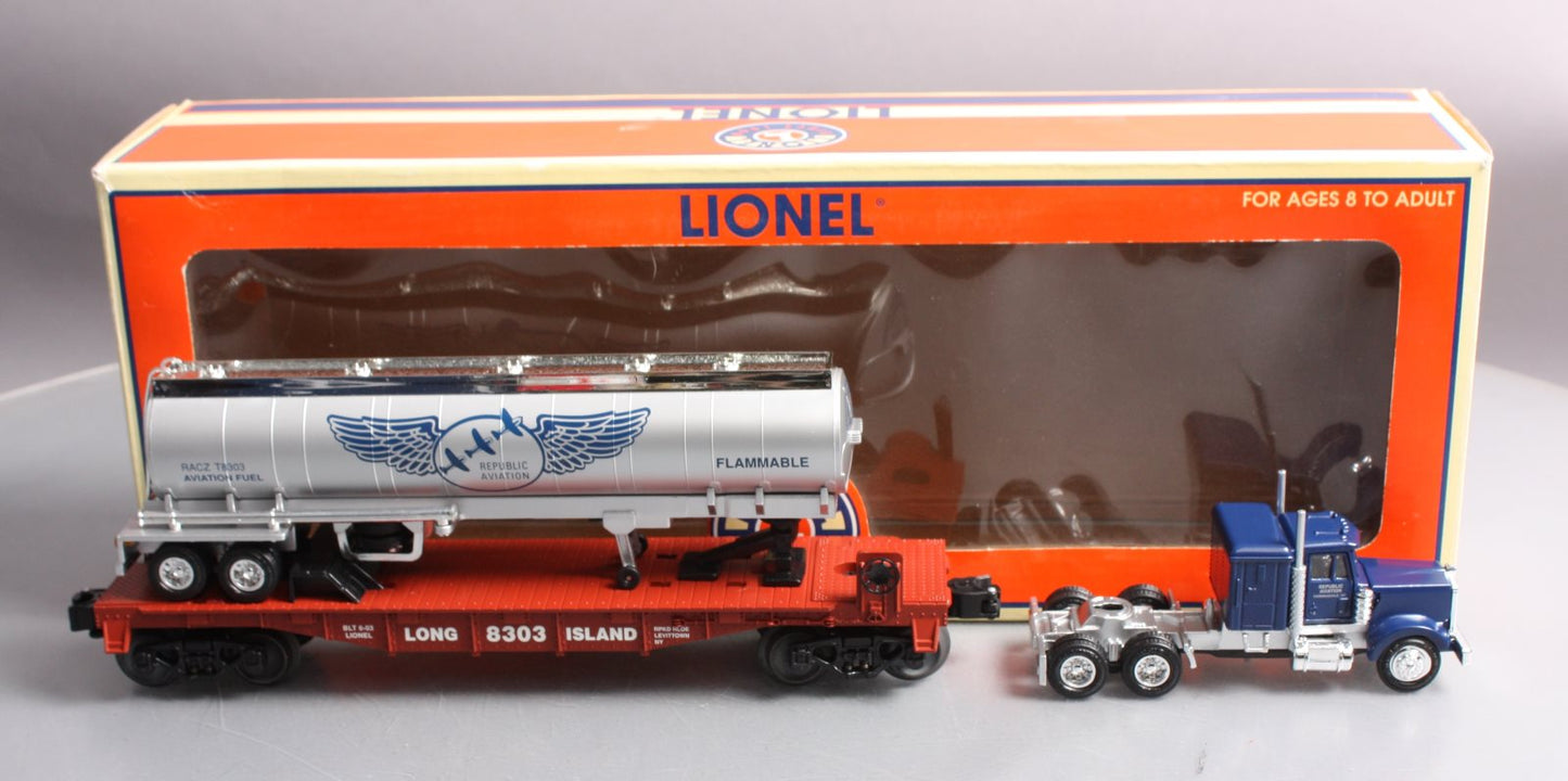 Lionel 6-52296 O Gauge Long Island Flat & Republic Aviation w/Tanker Truck NIB