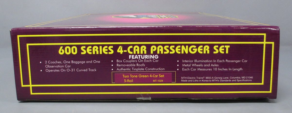MTH 10-1024 O Gauge Tinplate 600 Series Two-Tone Green Passenger Car Set LN/Box