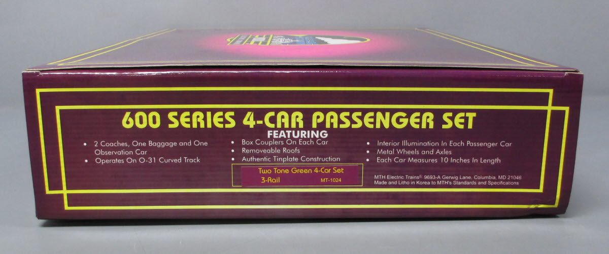 MTH 10-1024 O Gauge Tinplate 600 Series Two-Tone Green Passenger Car Set LN/Box