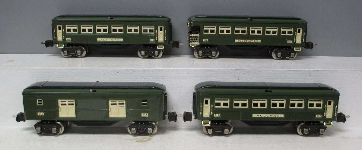 MTH 10-1024 O Gauge Tinplate 600 Series Two-Tone Green Passenger Car Set LN/Box