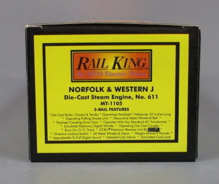 MTH 20-1105 O Gauge Norfolk & Western J Die-Cast Steam Locomotive & Tender #611 LN/Box