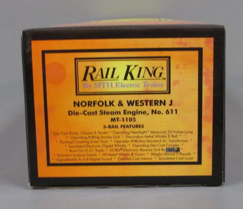 MTH 20-1105 O Gauge Norfolk & Western J Die-Cast Steam Locomotive & Tender #611 LN/Box