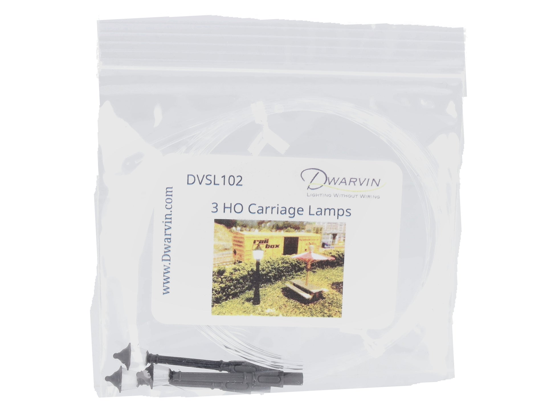 Dwarvin DVSL102BL HO Black Fiber-Lit Carriage Lamps (Pack of 3)